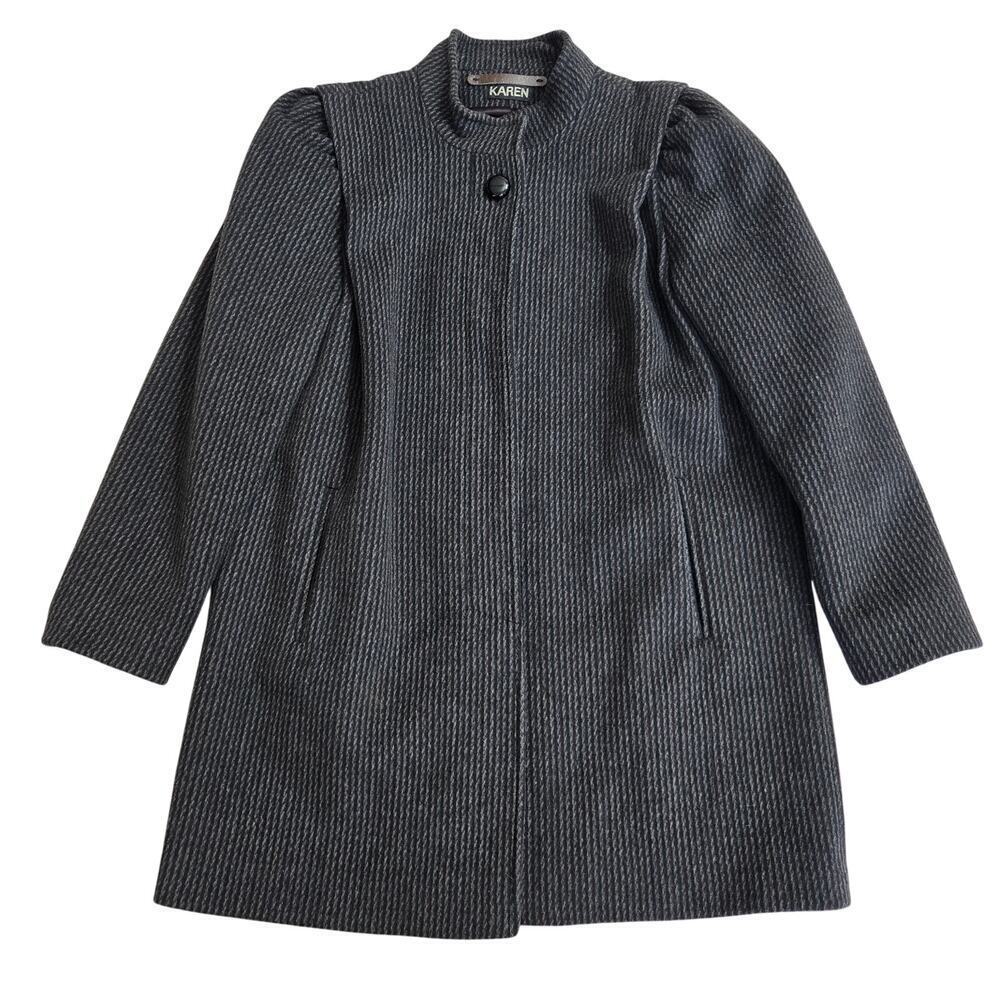 Vintage Karen Womens Wool Cashmere Peacoat Size Medium Black Gray 80s Whimsigoth